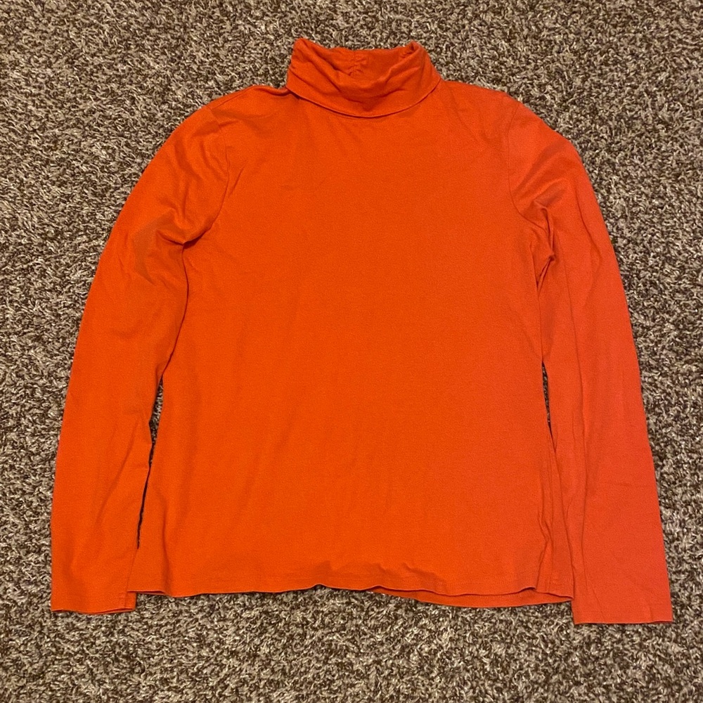 Classic Red-Orange Turtleneck Long Sleeve Top